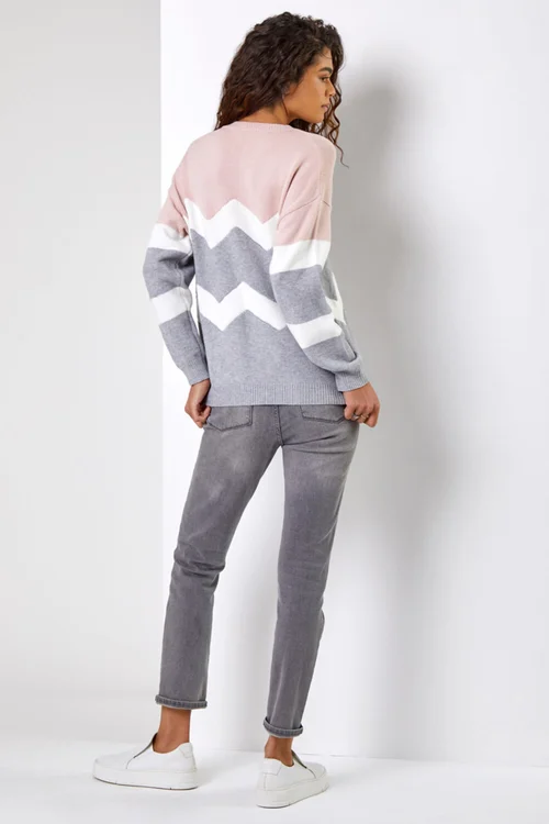 Roman Pink Zig Zag Contrast Jumper - 14 Image 2