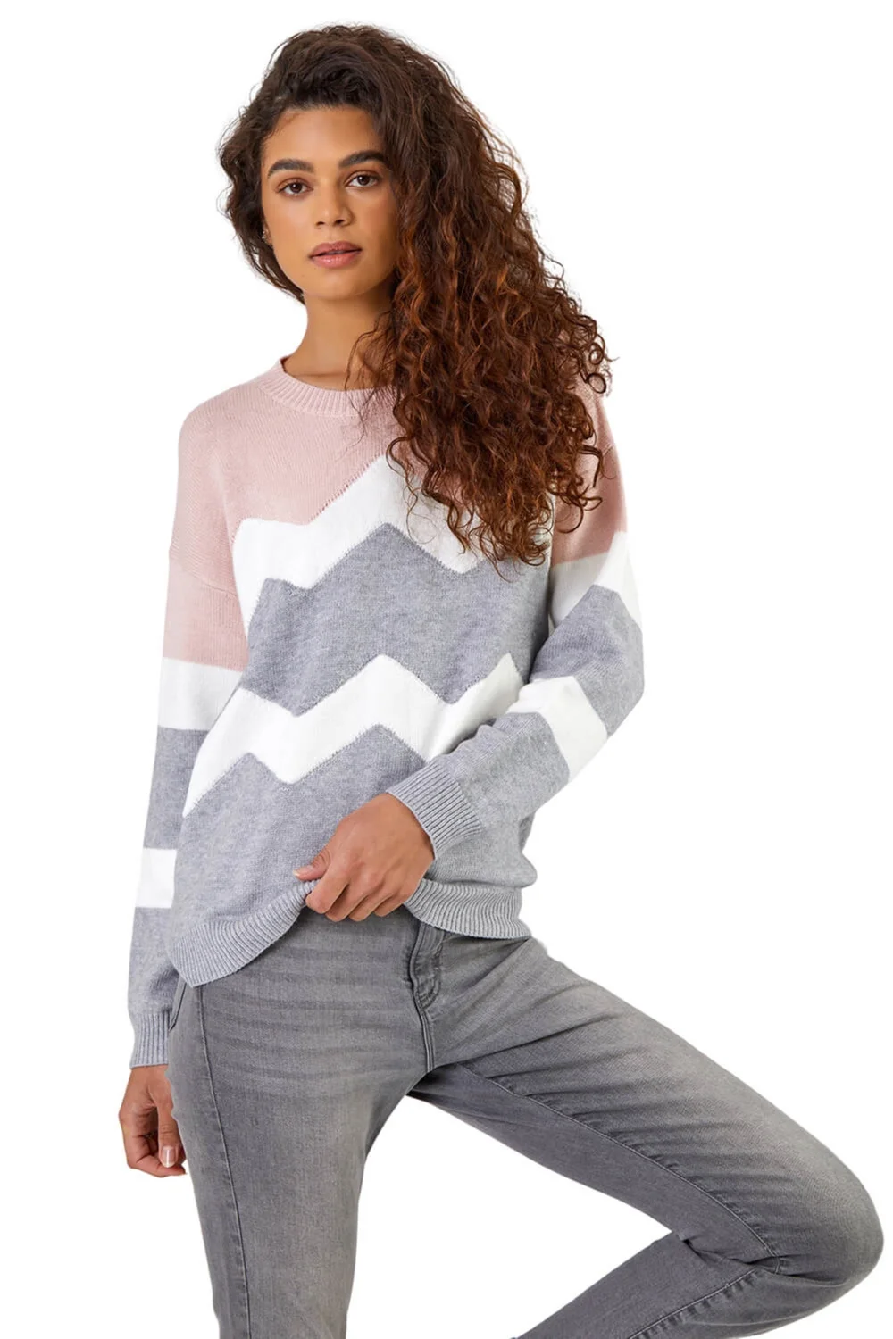 Roman Pink Zig Zag Contrast Jumper - 14 Image 1
