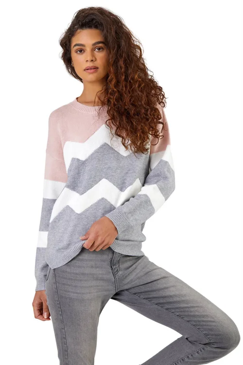 Roman Pink Zig Zag Contrast Jumper - 14 Image 1