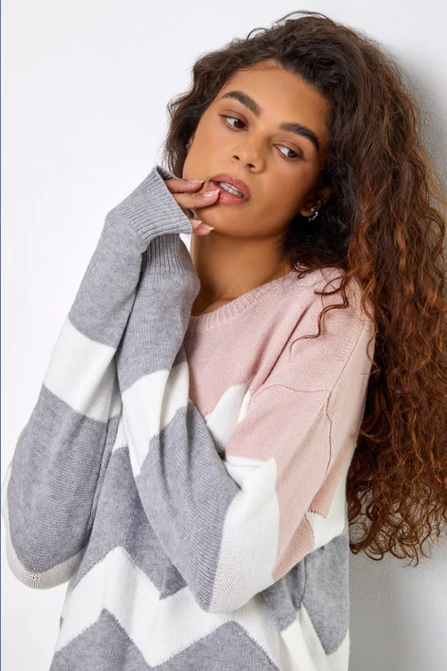 Roman Pink Zig Zag Contrast Jumper - 14 Image 4