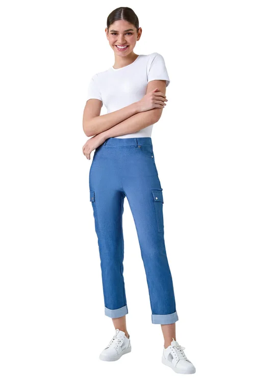 Roman Denim Turn Up Stretch Cargo Trousers - 10 Image 2