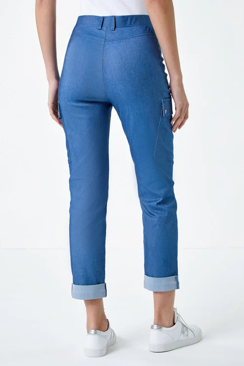 Roman Denim Turn Up Stretch Cargo Trousers - 10 Image 4