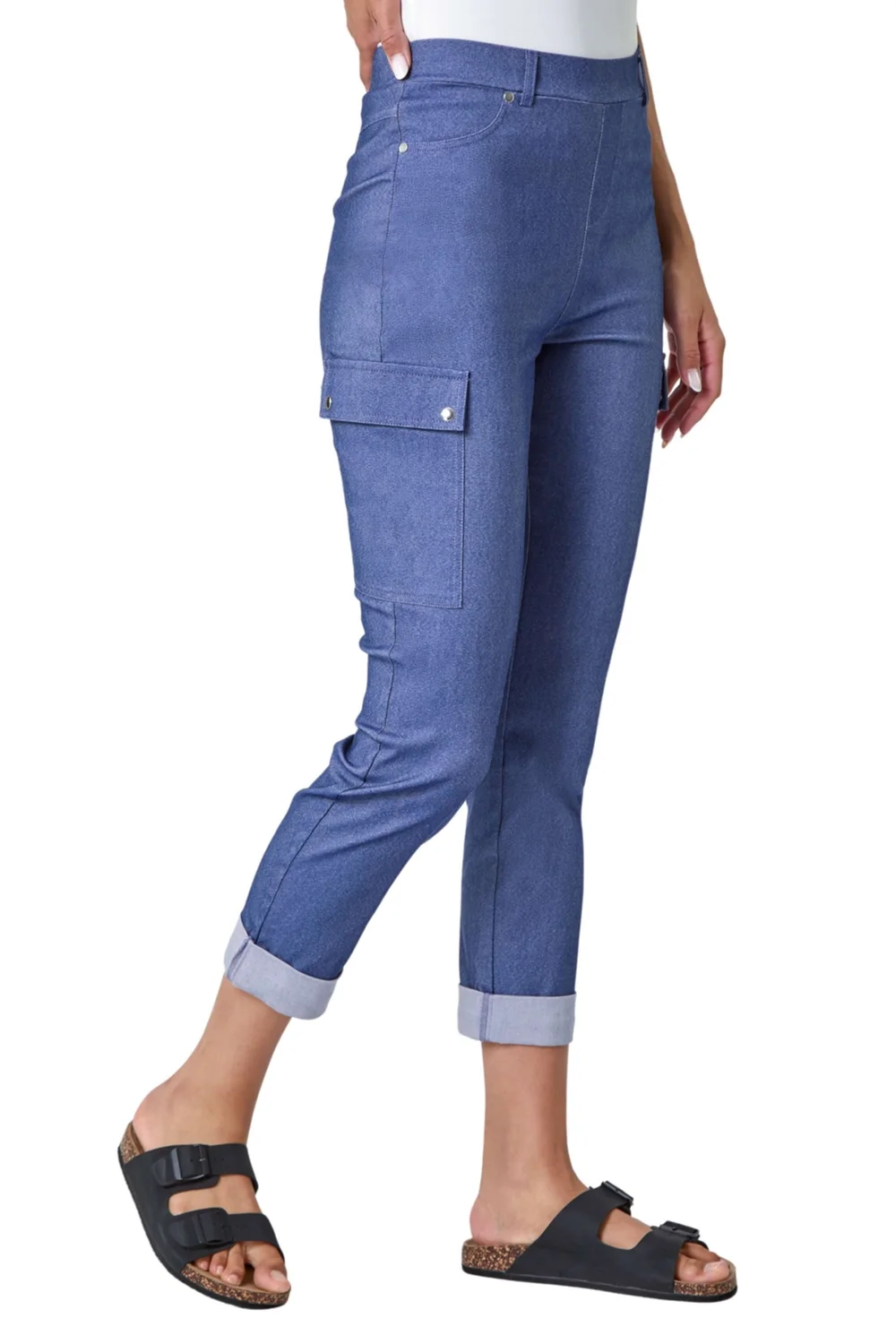 Roman Indigo Turn Up Stretch Cargo Trousers - 10 Image 1