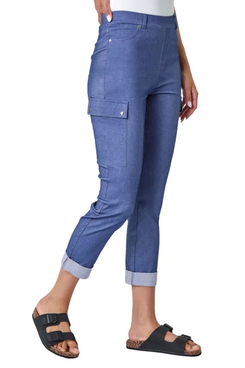 Roman Indigo Turn Up Stretch Cargo Trousers - 10 Image 1