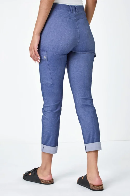 Roman Indigo Turn Up Stretch Cargo Trousers - 10 Image 4