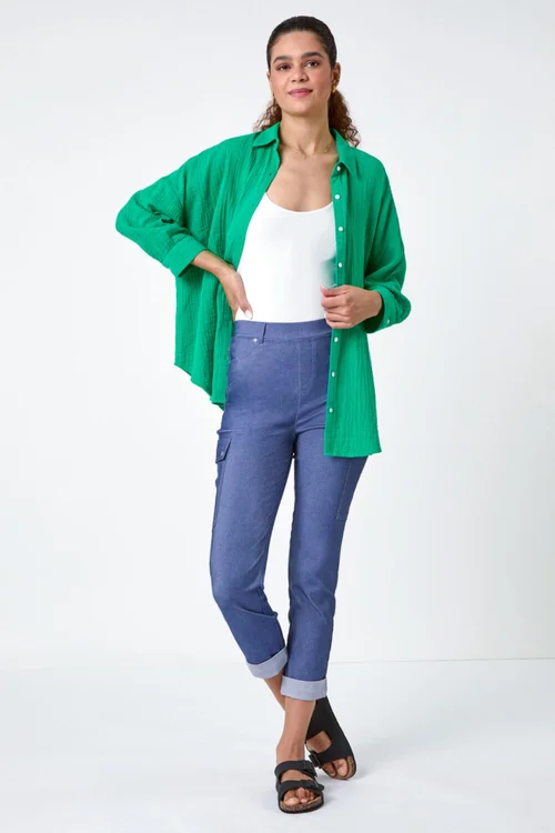 Roman Indigo Turn Up Stretch Cargo Trousers - 10 Image 3