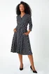 Roman Black Petite Polka Dot Midi Stretch Dress - 18 Image 2