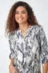 Roman Grey Textured Animal Print V-Neck Stretch Shirt - Size 16 Image 4