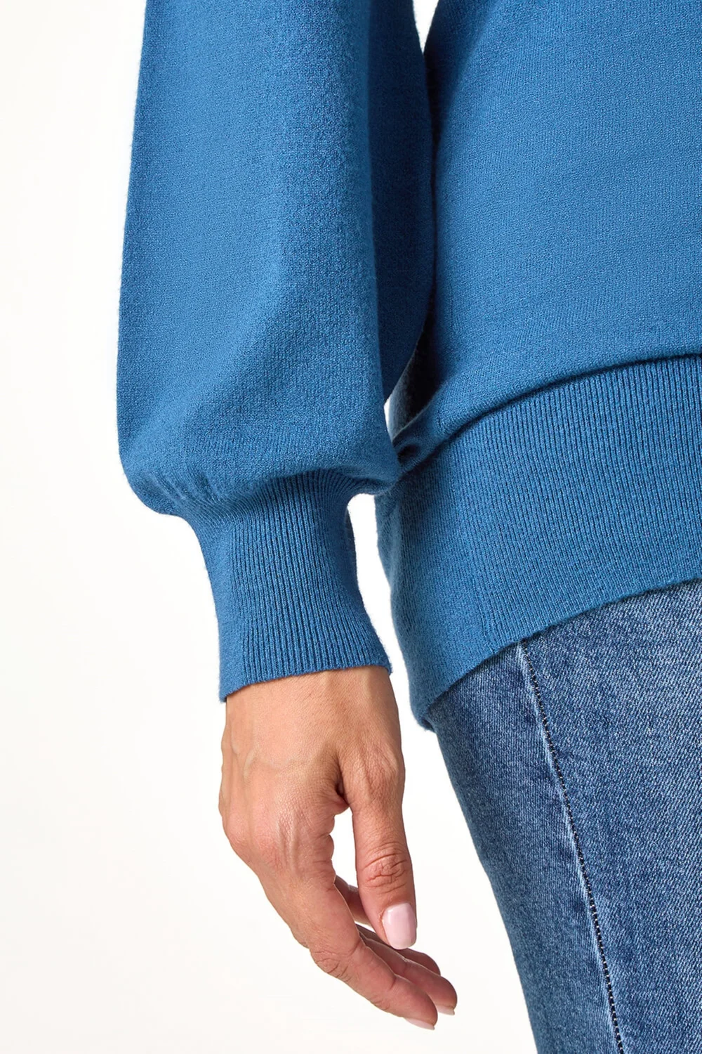 Roman Petrol Blue Plain V-Neck Stretch Jumper - 10 Image 4