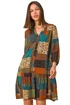 Roman Dark Green Paisley Patchwork Print V-Neck Smock Dress - 12 Image 2