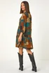 Roman Dark Green Paisley Patchwork Print V-Neck Smock Dress - 12 Image 4