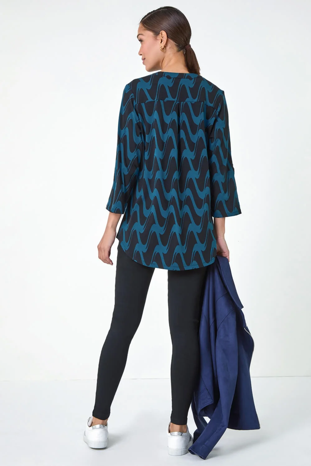 Roman Blue Geometric Print Stretch Blouse - 10 Image 3