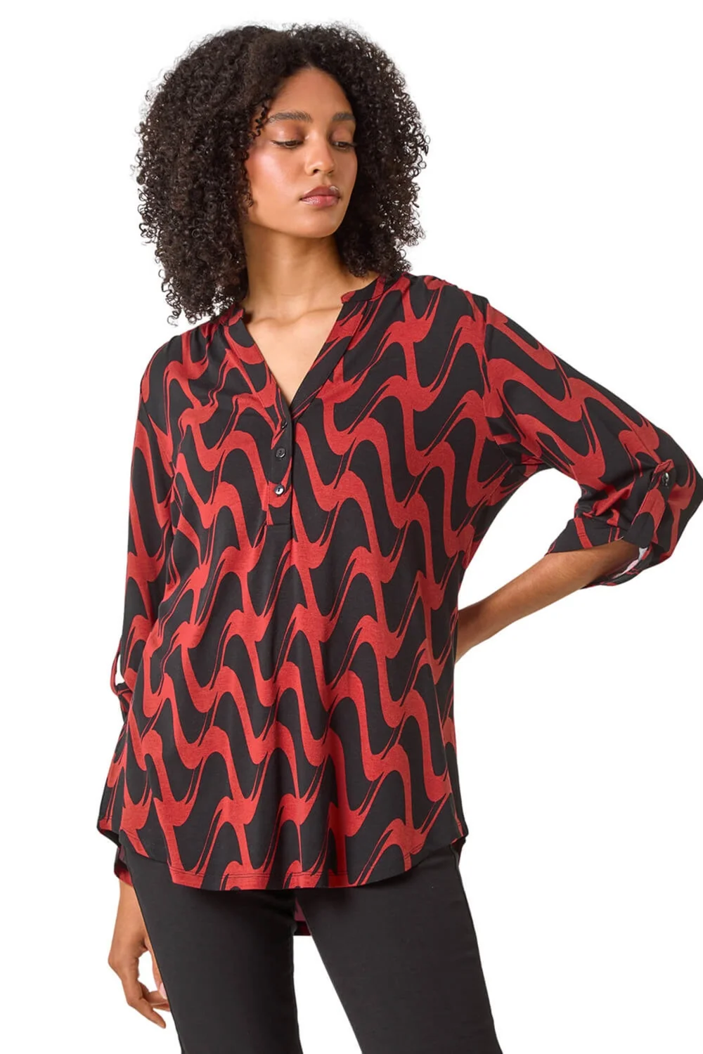 Roman Red Geometric Print Stretch Blouse - 10 Image 1