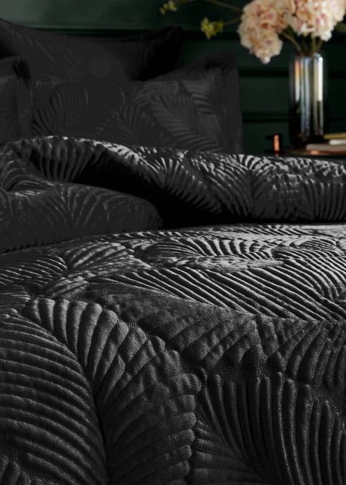 Paoletti Palmeria Quilted Velvet Duvet Cover Set Black - Single Image 2