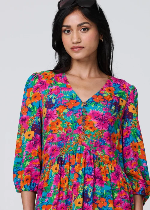 Izabel London Pink Floral 3/4 Sleeve Smock Dress - 8 Image 3
