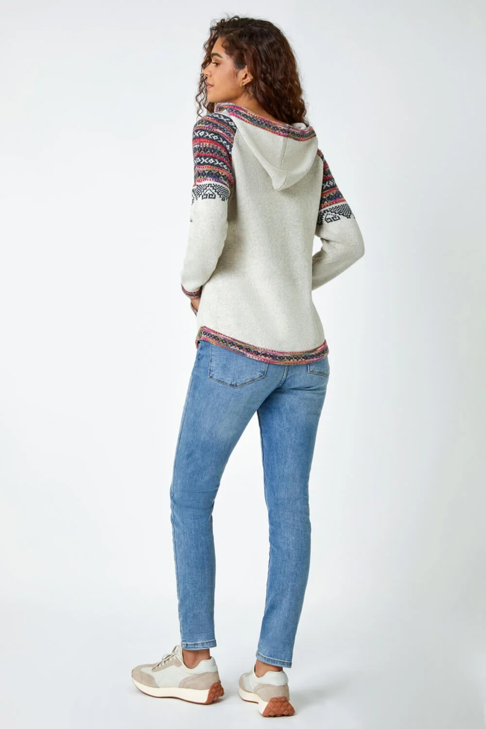 Roman Ivory Nordic Print Knitted Hooded V-Neck Jumper - 10 Image 3