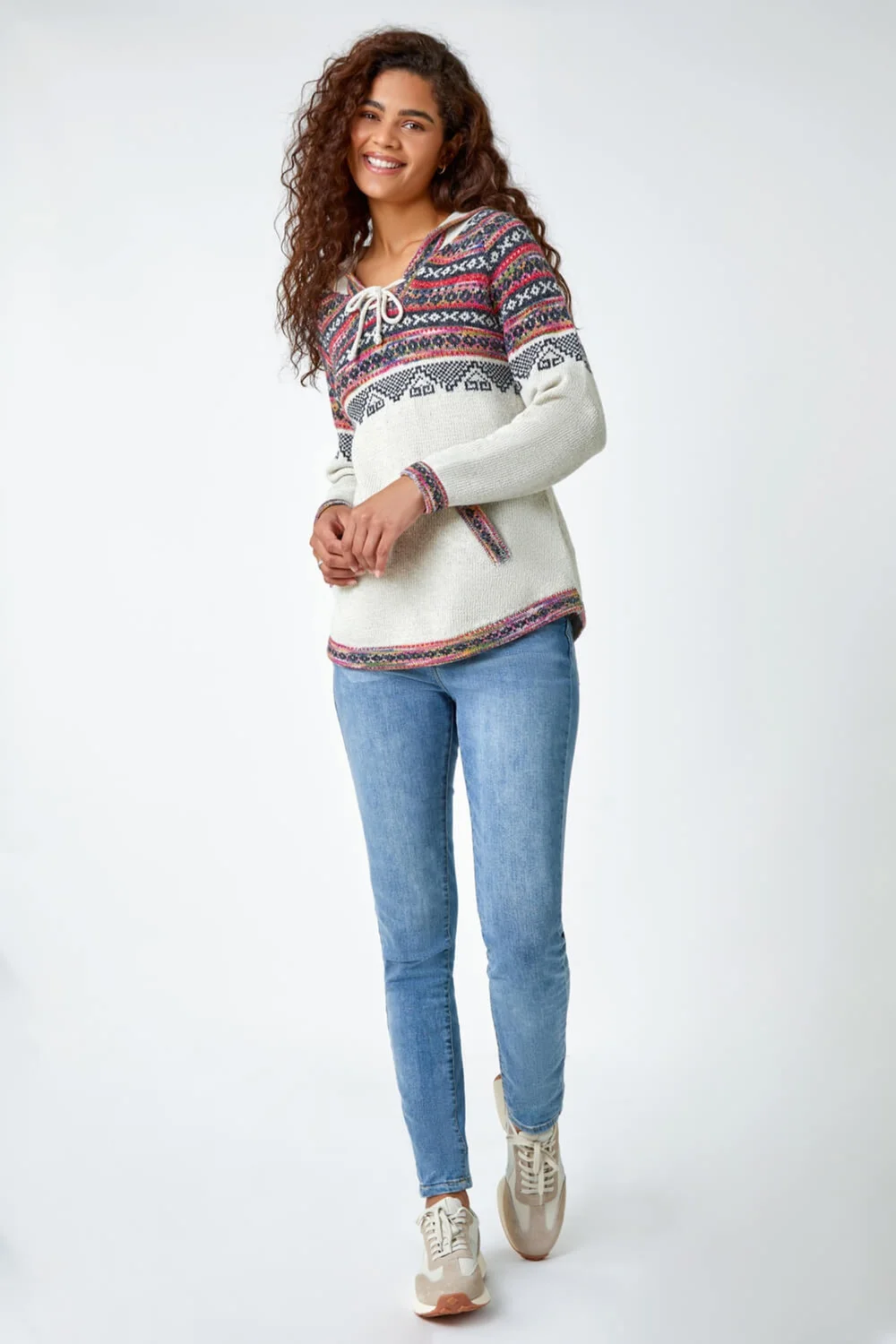 Roman Ivory Nordic Print Knitted Hooded V-Neck Jumper - 10 Image 2
