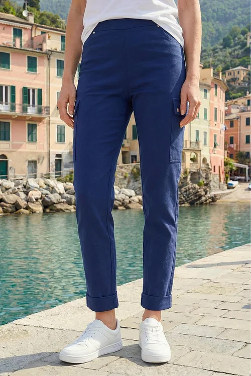 Roman Navy Turn Up Stretch Cargo Trousers - 16 Image 2