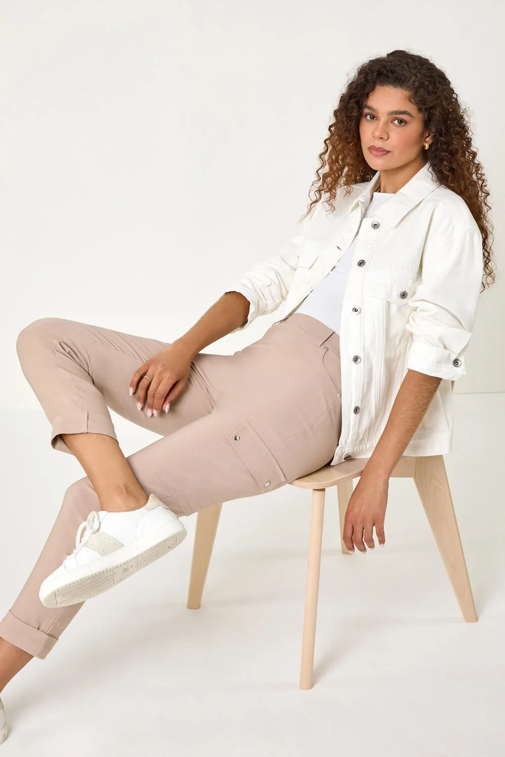Roman Natural Turn Up Stretch Cargo Trousers - 10 Image 2