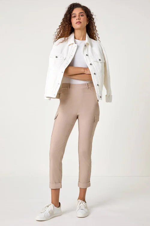 Roman Natural Turn Up Stretch Cargo Trousers - 10 Image 3