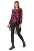 Roman Burgundy Foliage Puff Print Chiffon Hem Top - Size 14 Image 2
