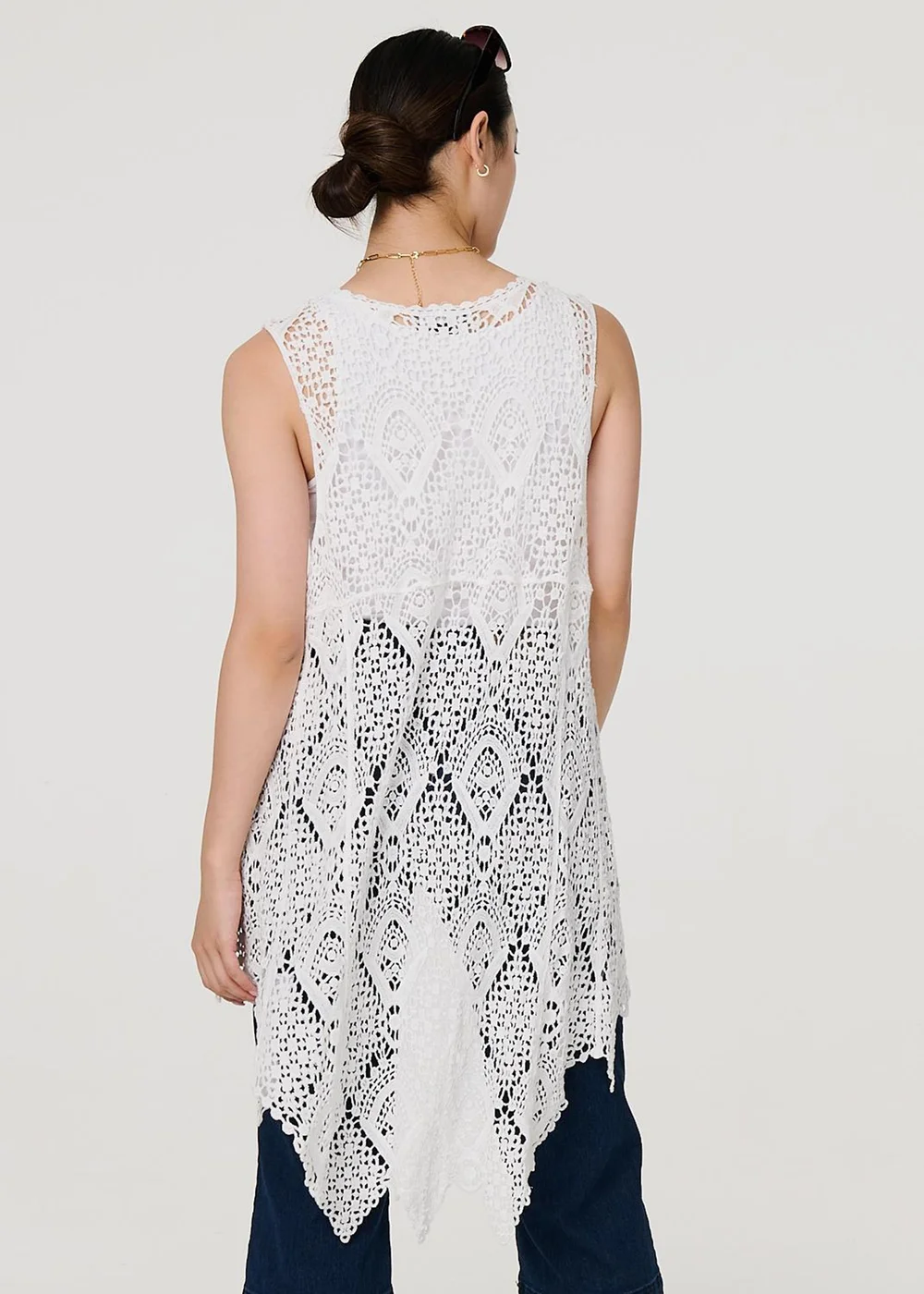 Izabel London White Lace Open Front High Low Cardigan - S/M Image 2