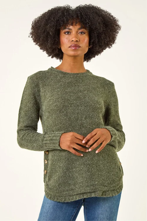Roman Khaki Button Detail Curved Hem Jumper - 14 Image 1