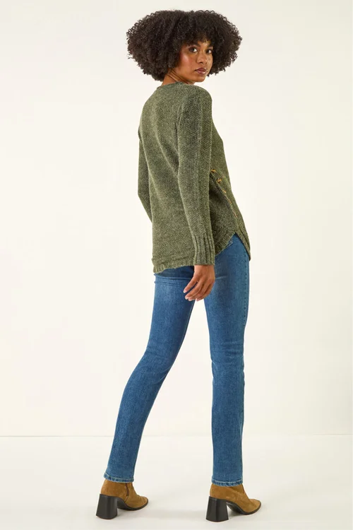 Roman Khaki Button Detail Curved Hem Jumper - 14 Image 4