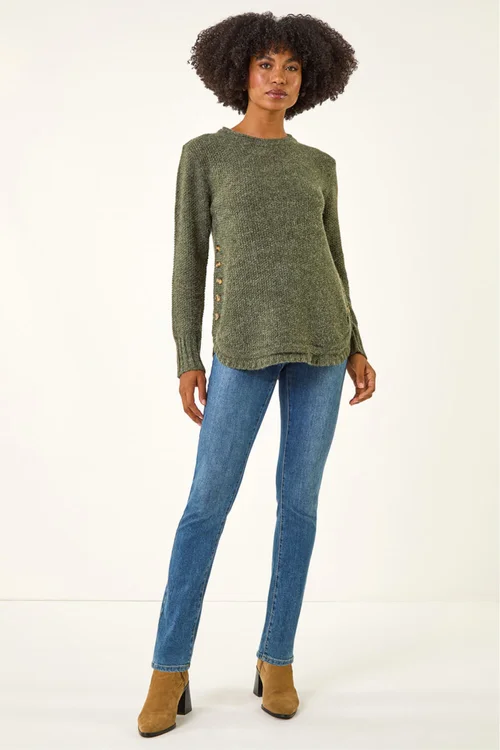 Roman Khaki Button Detail Curved Hem Jumper - 14 Image 3