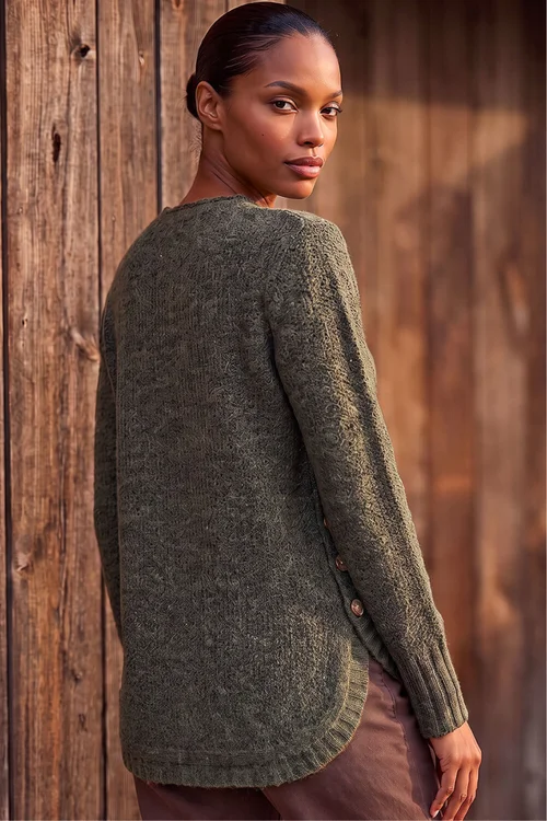 Roman Khaki Button Detail Curved Hem Jumper - 14 Image 2