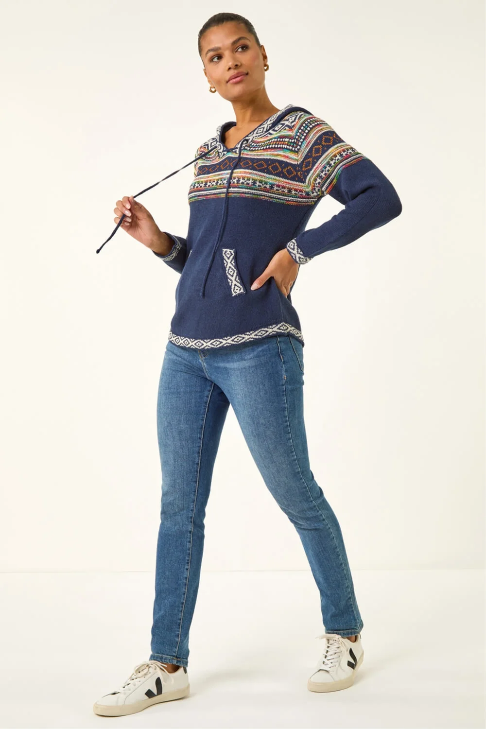 Roman Midnight Blue Nordic Print Hooded V-Neck Jumper - 10 Image 2