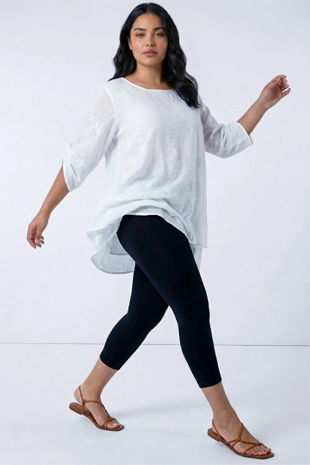 Roman Black Curve Plain Elastic Waist Cropped Leggings - 22-24 Image 2