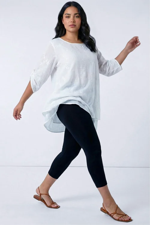 Roman Black Curve Plain Elastic Waist Cropped Leggings - 22-24 Image 2