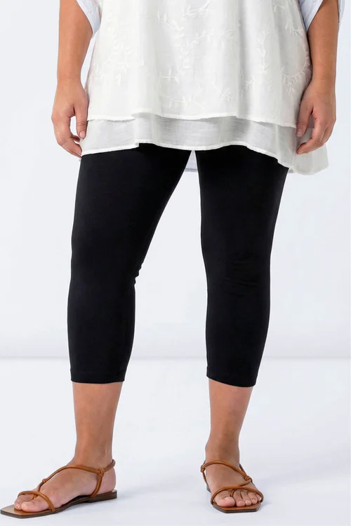 Roman Black Curve Plain Elastic Waist Cropped Leggings - 22-24 Image 1