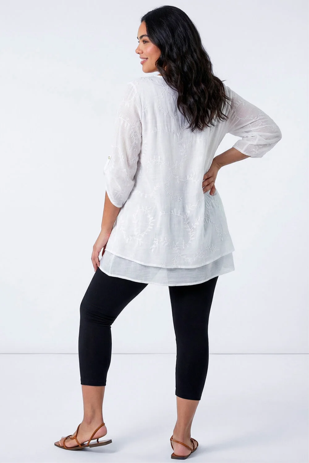 Roman Black Curve Plain Elastic Waist Cropped Leggings - 22-24 Image 3