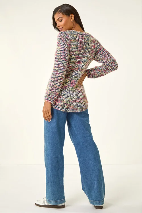 Roman Blue Fluffy Striped Curve Hem Jumper - 12 Image 3