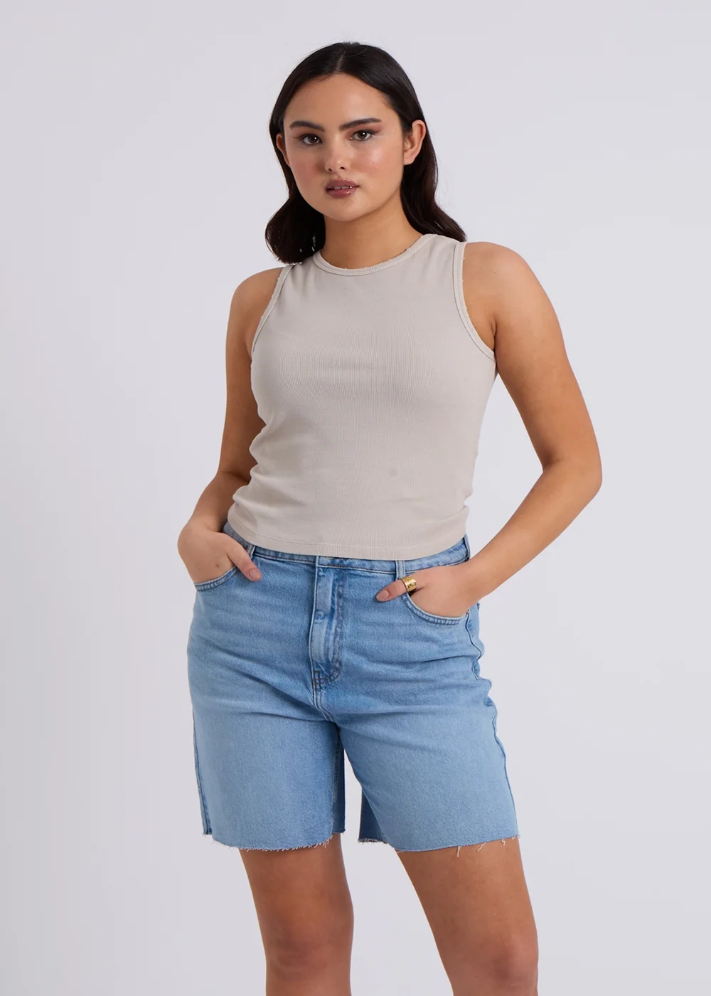 Urban Bliss Neutral Ribbed Washed Racer Vest - 8 Image 1
