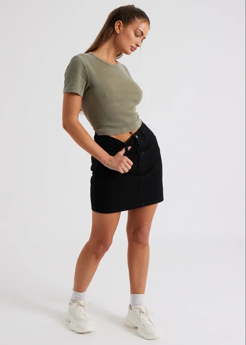 Urban Bliss Khaki Washed Ribbed Tee - 8 Image 2