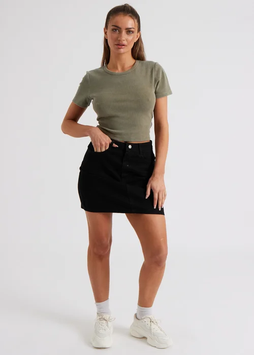 Urban Bliss Khaki Washed Ribbed Tee - 8 Image 3