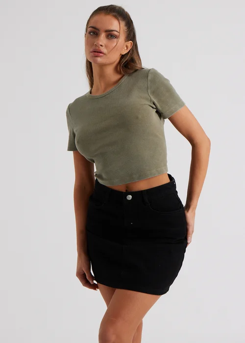 Urban Bliss Khaki Washed Ribbed Tee - 8 Image 1