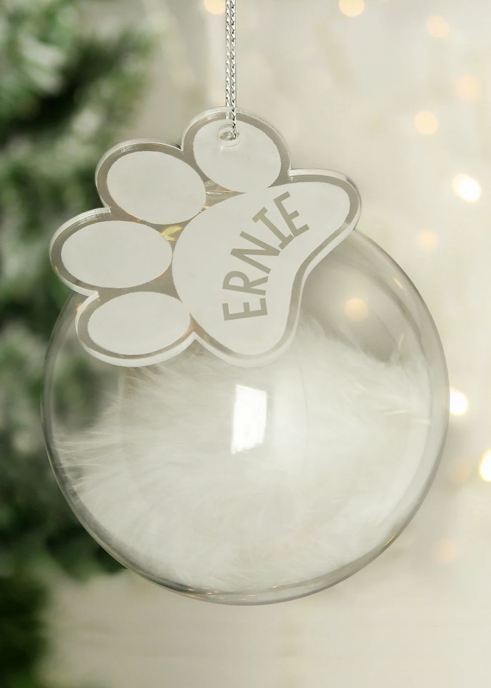 Personalised Memento Company Clear Pets Feather Glass Bauble With Paw Print Tag - One Size Image 3