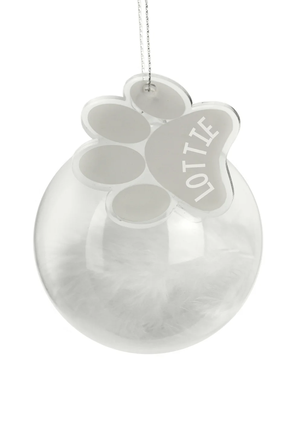 Personalised Memento Company Clear Pets Feather Glass Bauble With Paw Print Tag - One Size Image 1