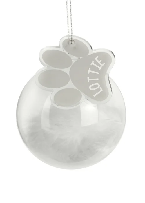 Personalised Memento Company Clear Pets Feather Glass Bauble With Paw Print Tag - One Size Image 1