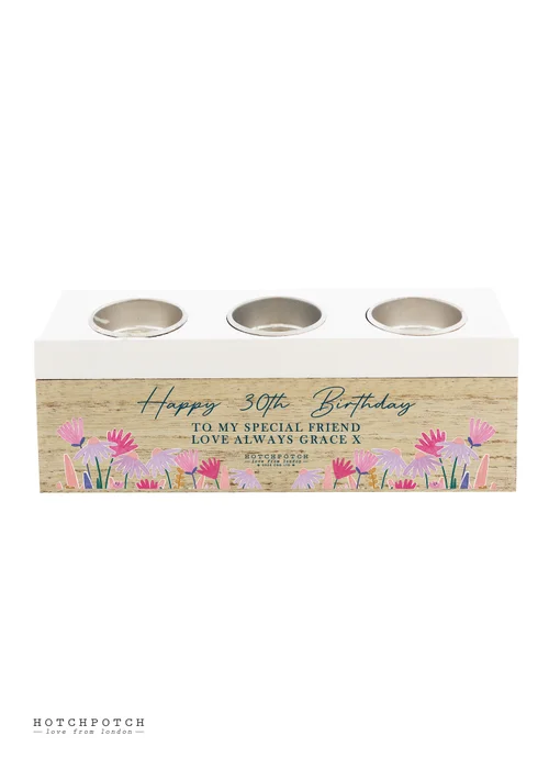 Personalised Memento Company Wood Hotchpotch Wild Flower Triple Tealight Box - One Size Image 1