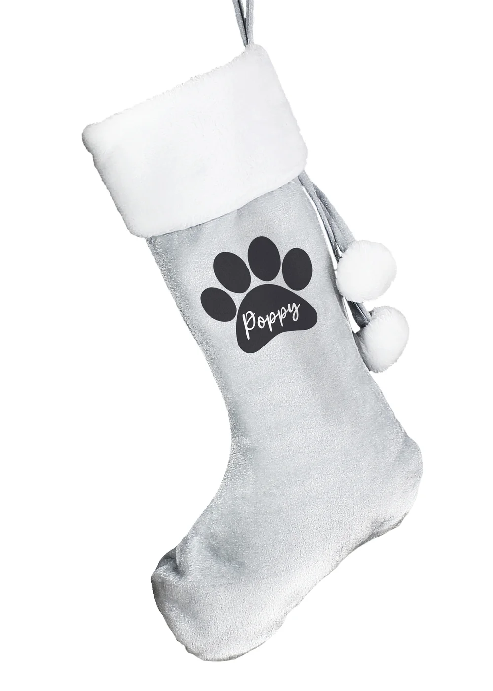 Personalised Memento Company Grey Paw Print Silver Stocking - One Size Image 1