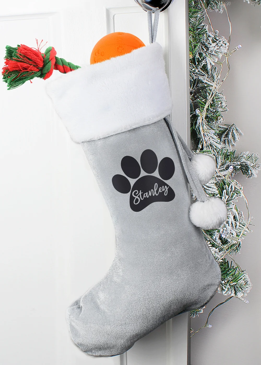 Personalised Memento Company Grey Paw Print Silver Stocking - One Size Image 2