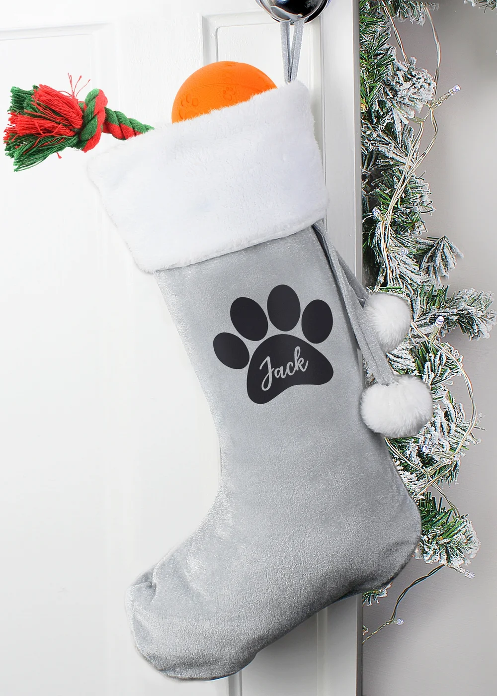 Personalised Memento Company Grey Paw Print Silver Stocking - One Size Image 3