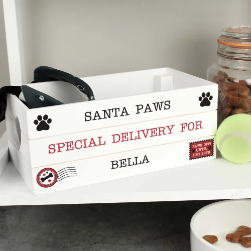 Personalised Memento Company Small White Wood Santa Paws Crate - One Size Image 3