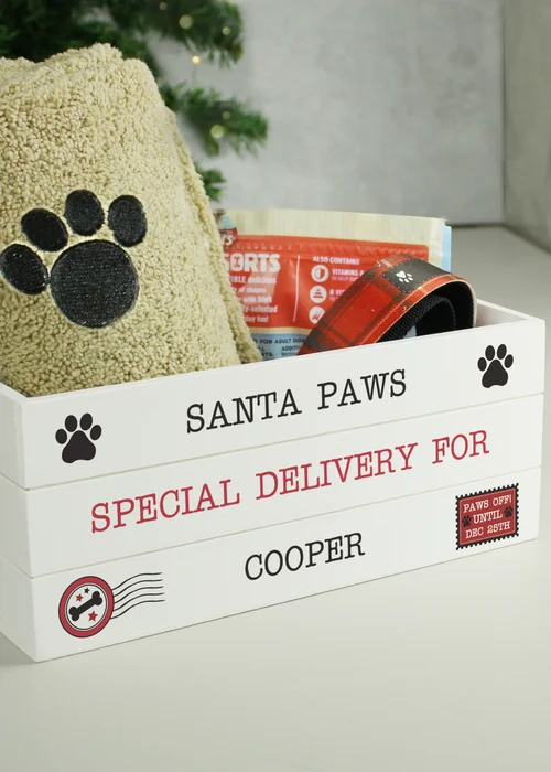 Personalised Memento Company Small White Wood Santa Paws Crate - One Size Image 2