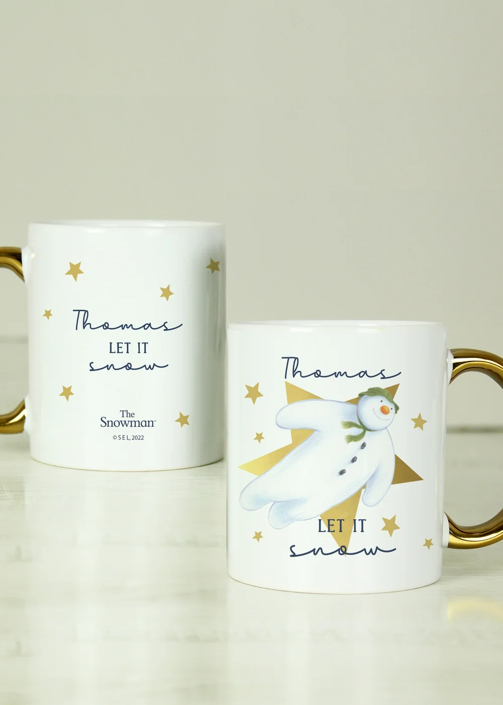 Personalised Memento Company White The Snowman Let it Snow Gold Handed Mug - One Size Image 3